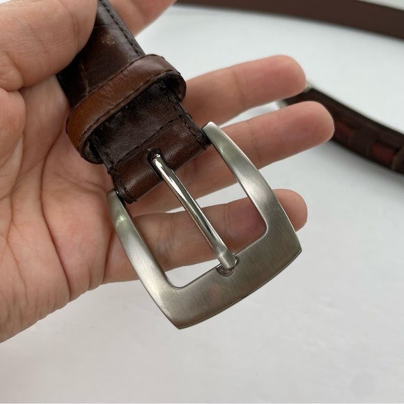 Brown‎ Leather Snakeskin Inlay Woven Belt 38 - Picture 13 of 16